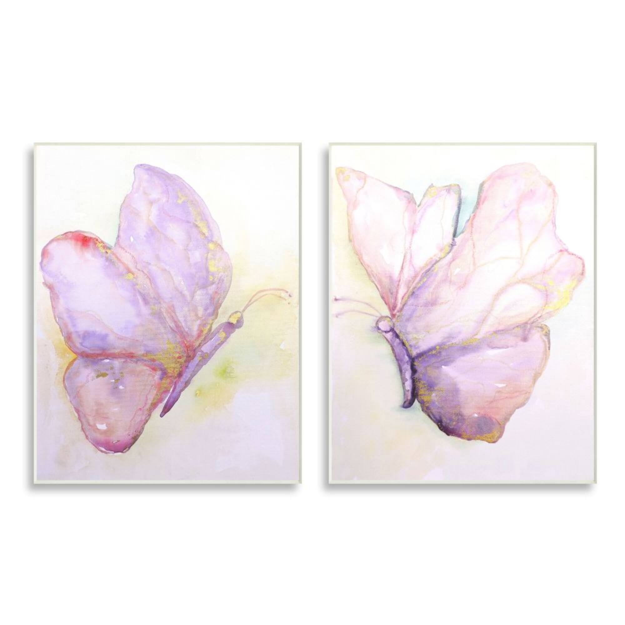 Stupell Industries Girls Glam Butterfly Wings Purple Gold Watercolor Wood Wall Plaque